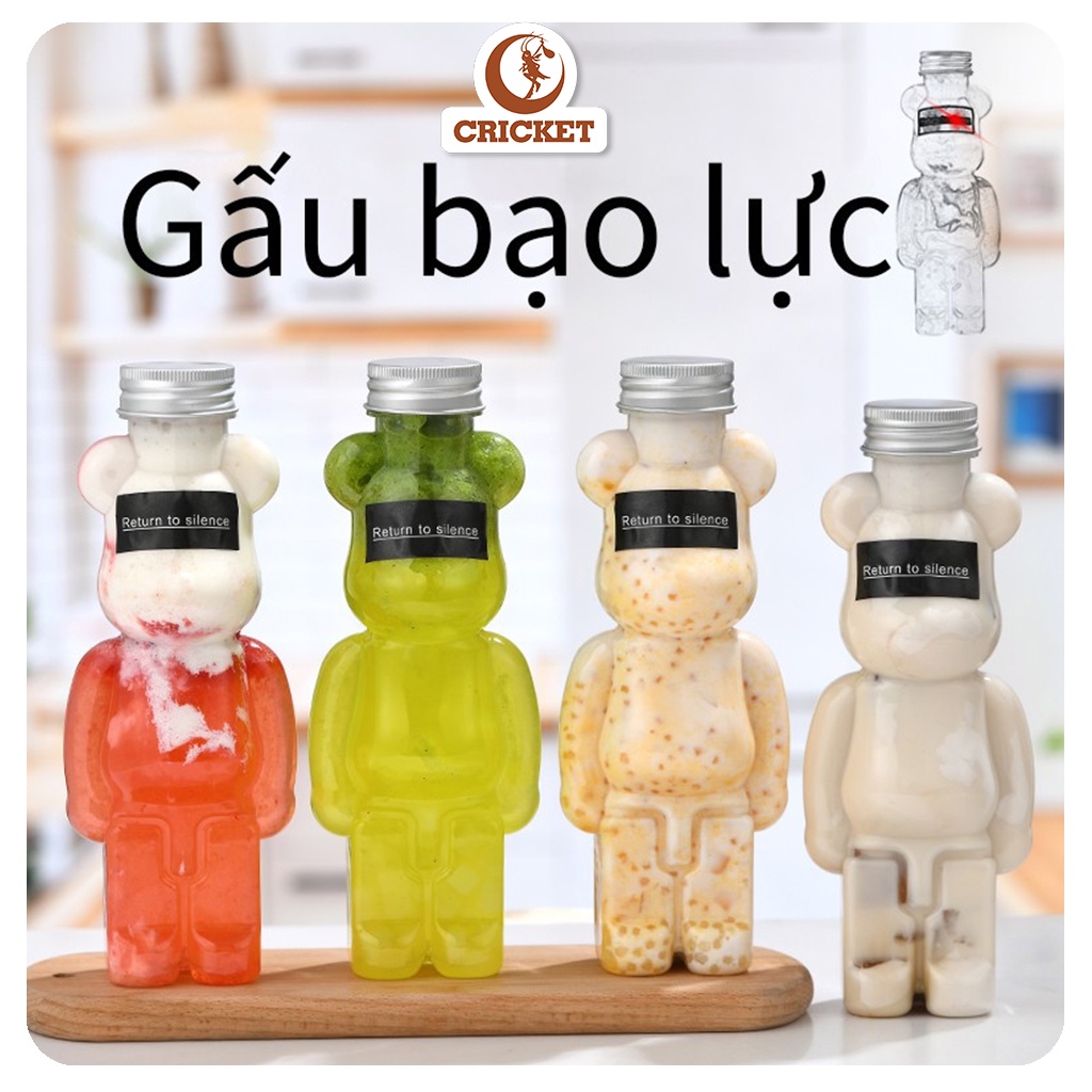 Chai Nhựa Hình Gấu Bearbrick Nắp Nhôm Đựng Trà Sữa Siêu Dễ Thương