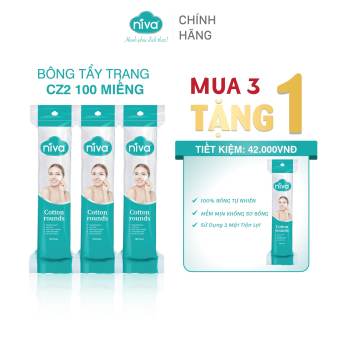 Mua 3 Tặng 1 Túi Bông Tẩy Trang Tròn NIVA Cao Cấp Cz2 Túi 100 Miếng, 100% Bông Tự Nhiên, An Toàn Cho Cả Da Nhảy Cảm