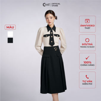 Chân Váy CCHAT Cạp Kiểu Xòe Ly Bên Sườn Chất Tuytsi Cao Cấp 53CDS2001AT