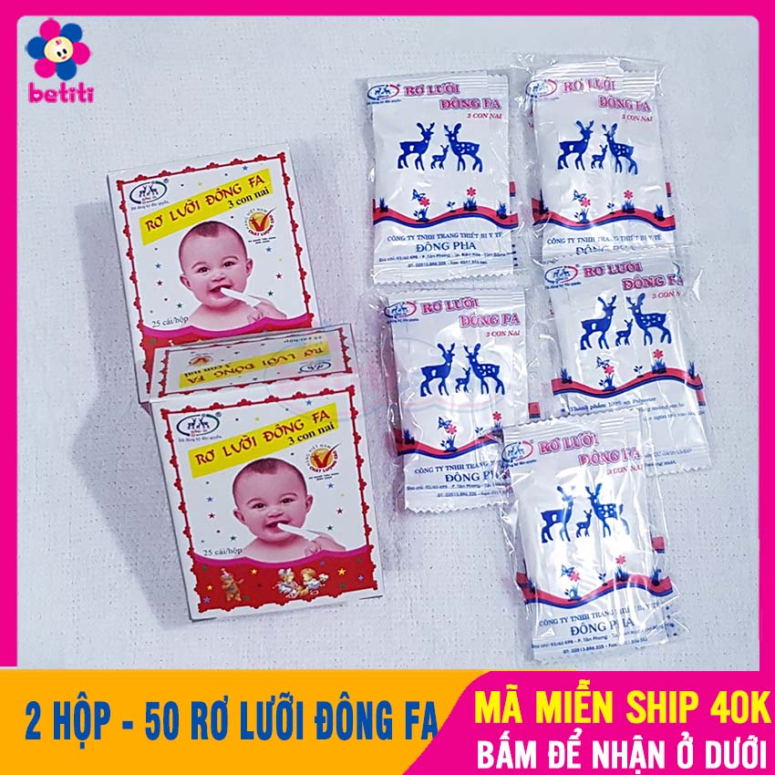 [Hoàn tiền 6%] [2 HỘP-50 CÁI] Rơ Lưỡi Cho Bé Sơ Sinh ĐÔNG FA Hộp 25 cái- Tưa Lưỡi Cho Trẻ Kháng Khuẩn, Tiệt Trùng, An Toàn - Rơ Lưỡi Cho Bé, Rơ Lưỡi Cho Trẻ, Ro Luoi, Tua Luoi - 2HỘP Tưa Lưỡi Đông Fa  - BETITI