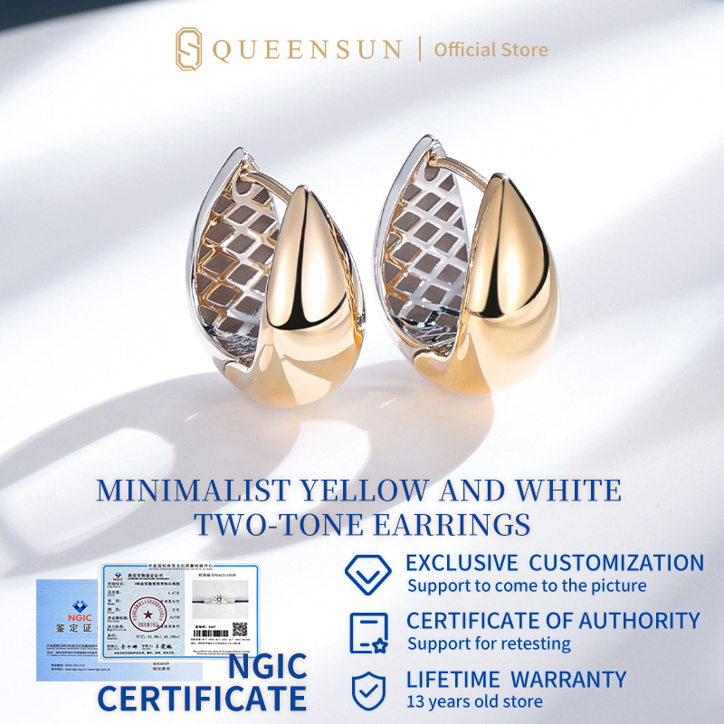 18k Gold Two-Tone Pear-Shaped Hoop Earrings | Minimalist Bicolor Drop Hoop Studs |  Daily Wear Gold Hoop Studs | Luxury Drop Earrings | 18K 金水滴形双色金银耳钉 轻奢圈形耳环 双色耳饰 日常百搭耳饰