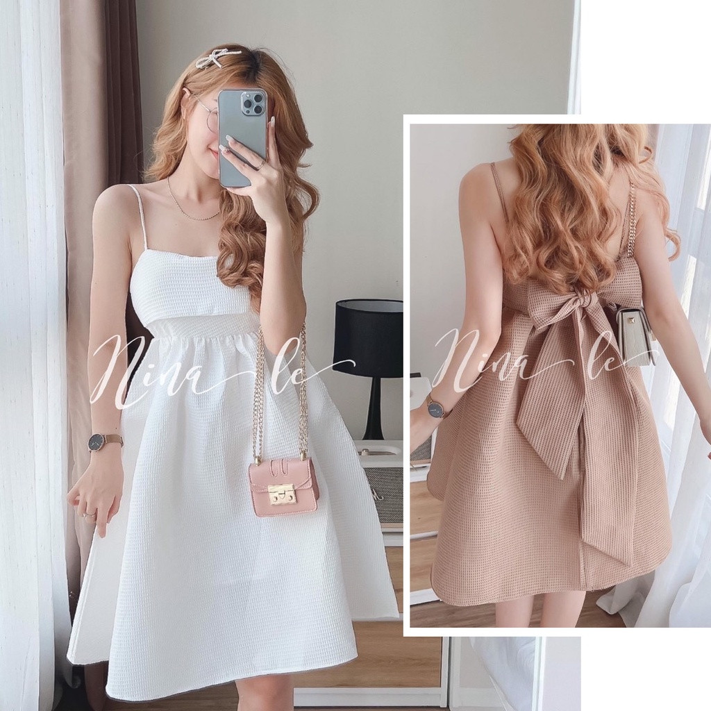 Daisy dress_đầm hai dây thắt nơ lưng full hai lớp kèm mút ngực chất xốp hạt cực đẹp