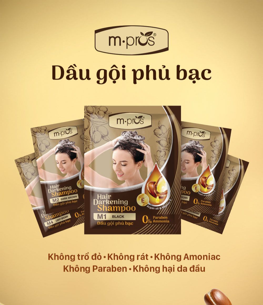 Dầu gội nhuộm tóc phủ bạc thảo dược m.pros 25ml - tặng kèm bao tay nilon