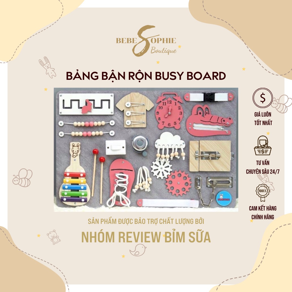 Đồ chơi thông minh cho bé - BUNNYBOO Busy board - Bảng bận rộn, ngôi nhà cho bé