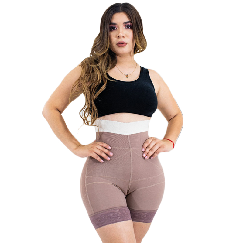 Women Corset Fajas Hip Lifting Siamese Shape Shorts Slimming Shoulder Strap  Bodysuit Khaki