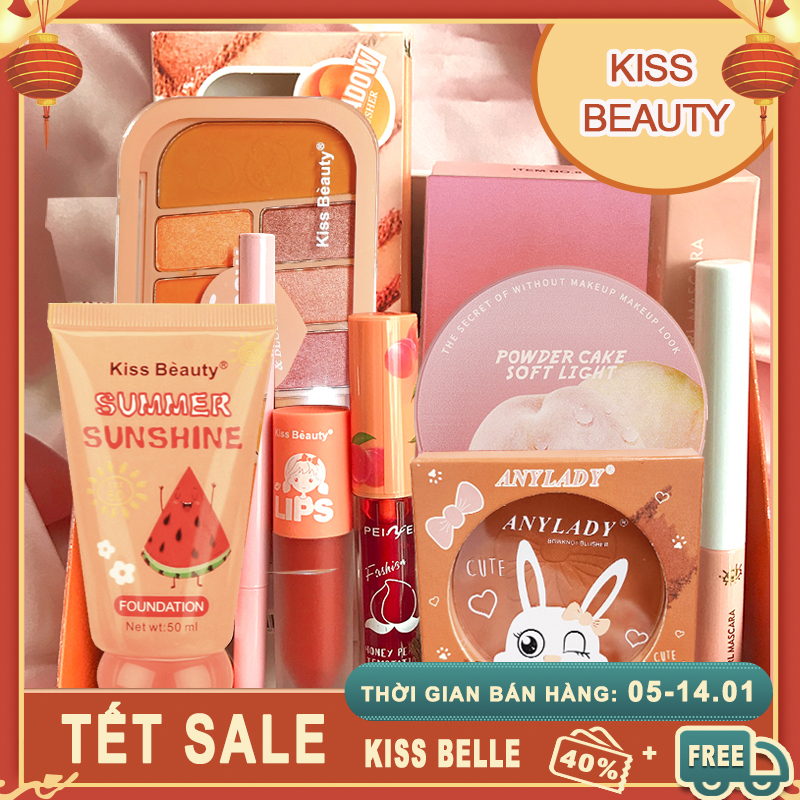 [HCM]【Kiss Belle Shop】Bộ mỹ phẩm trang điểm 8 món(Kem BB + Phấn trang điểm + Kẻ mắt + Mascara + 10 Phấn má hồng + Son dầu + Son bóng + Má hồng)