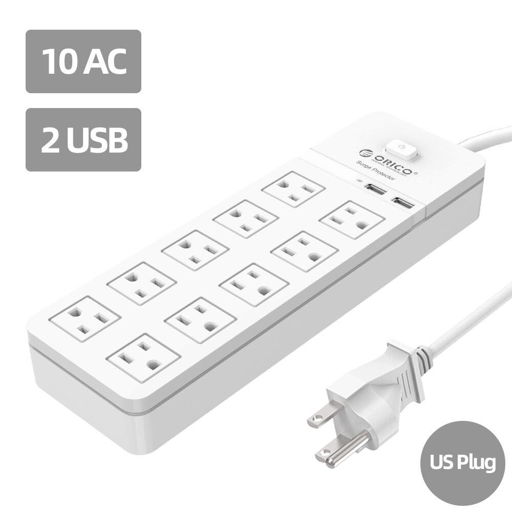 Ổ cắm điện orico spt-s10u2/spt-s10u2 với 10/8 cổng cắm ac và 2 cổng usb
