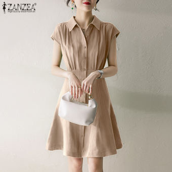 MOMONACO ZANZEA Đầm Mini Cài Khuy Ve Áo Không Tay Cho Nữ Đầm Dự Tiệc Cocktail #11