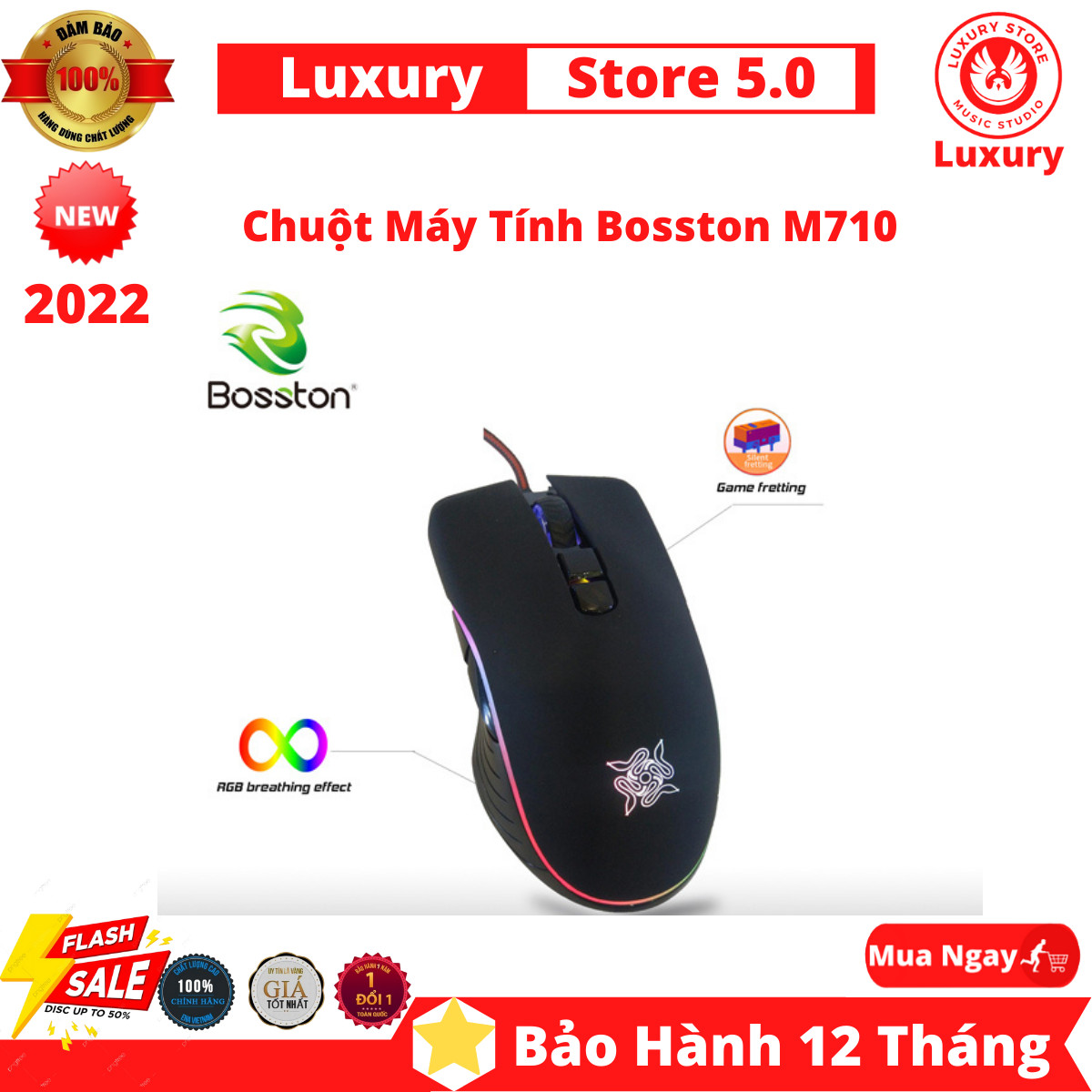 Chuột máy tính có dây bosston m710 - chuột chơi game led rgb cực đẹp - chuột pc laptop gaming,bảo hành 12th lỗi 1 đổi 1