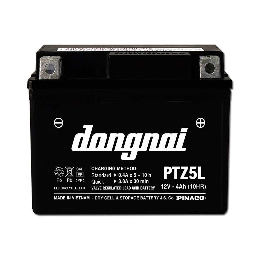 Bình acquy xe máy khô miễn bảo dưỡng đồng nai ptz5l | 12v - 4ah, ắc quy xe máy honda 12v.