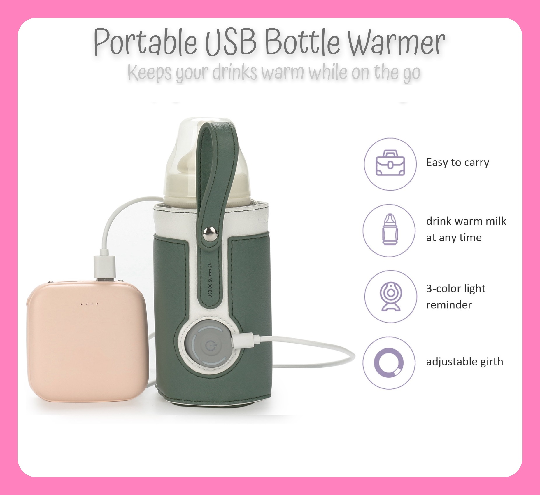 BC Babycare Fast Baby Bottle Warmer, Smart Temperature Control Breastmilk Warmer,Pink Color