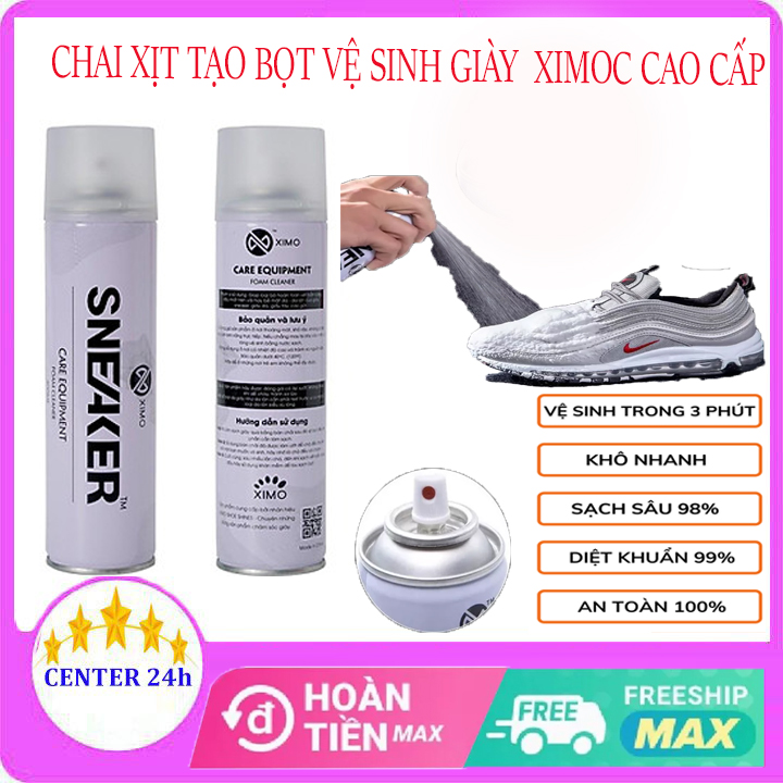 Chai xịt tạo bọt vệ sinh giày Sneaker cao cấp - Chai Xịt Tạo Bọt Vệ Sinh Giày XIMO Cao Cấp 300ml - Tẩy trắng chuyên nghiệp, Bình xịt vệ sinh giày cao cấp tẩy sạch mọi vết bẩn, đánh bay bụi bẩn bám lên giày, giá rẻ CENTER24H