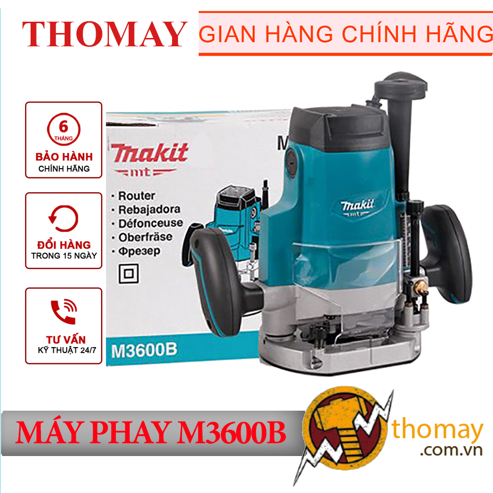 Máy phay makita m3600b công suất lớn 1650w hoạt động mạnh mẽ, thiết kế nhỏ gọn, tiết kiệm thời gian làm, chuyên dụng phay trên bề mặt gỗ đa dạng