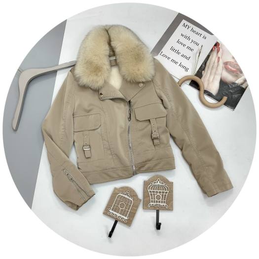 Áo da lót lông cổ lông tháo rời