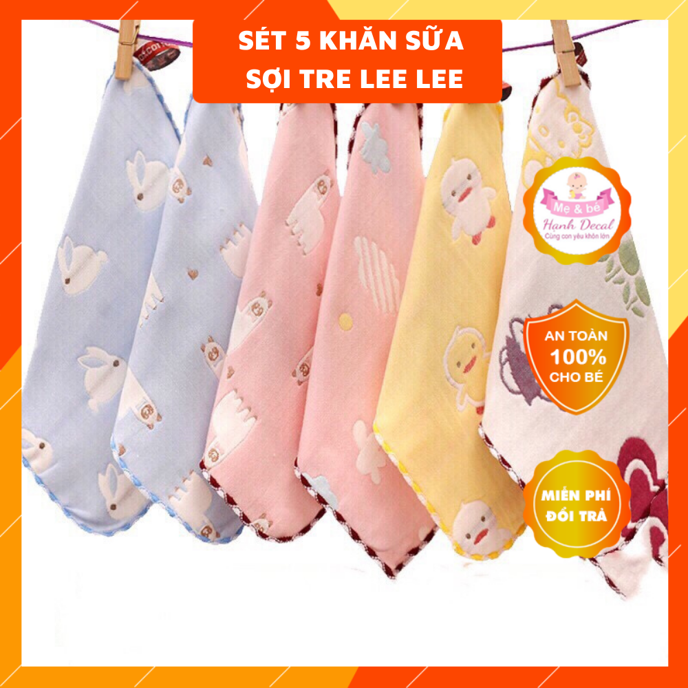 Sét 5 khăn sữa sợi tre Lee Lee kids Lau mặt cho bé yêu
