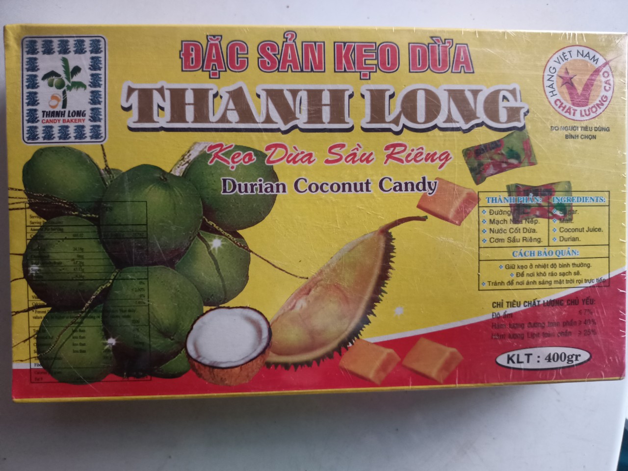 Kẹo dừa sầu riêng thanh long 400gr