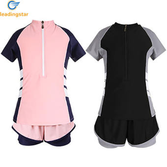 Leadingstar Giao hàng nhanh 2 cái cô gái Đồ bơi họa tiết kẻ áo ngắn tay mùa hè đồ bơi kín đáo cho Junior học sinh trung học