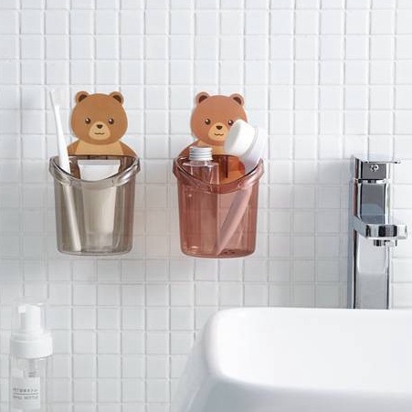 Cốc gấu dán tường đựng bàn chải đánh răng, đồ gia dụng phòng tắm