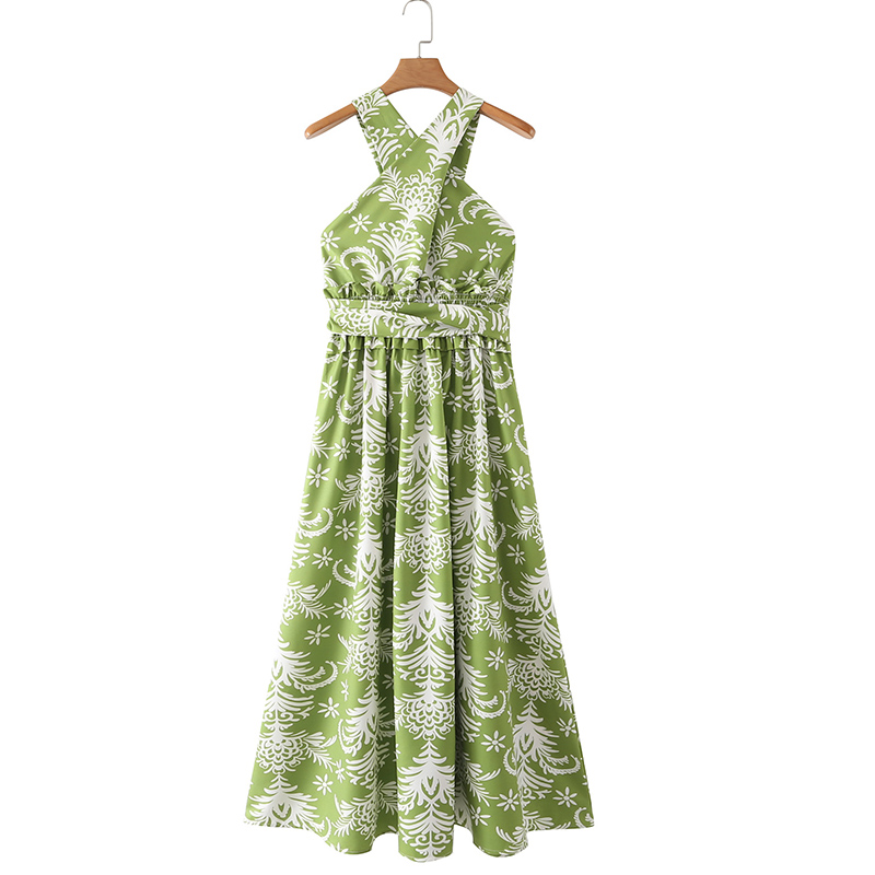 Willshela Women Fashion Spring Summer Long Floral Printed Crossover Halter Neck Camisole Dress Sleeveless High Elastic Waist With Bowknot Sashes Backless Casual Chic Elegant Female Maxi Dresses