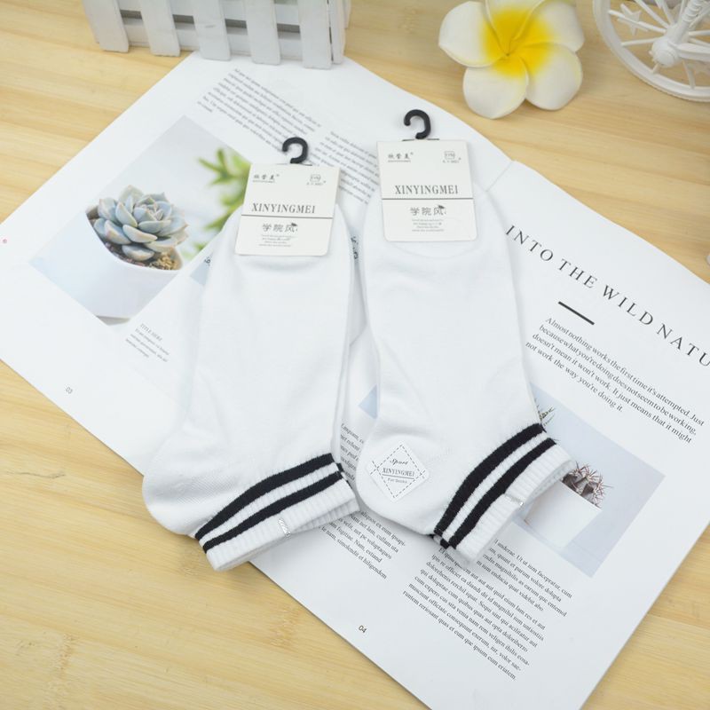 Combo 5 đôi tất vớ cổ ngắn 2 sọc unisex nam nữ hàn quốc đen trắng