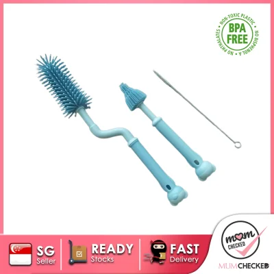 3 IN 1 SOFT SILICONE BOTTLE BRUSH | 360 DEGREE ROTARY | NIPPLE BRUSH | BABY BOTTLE TEAT STRAW CLEANER | MUMCHECKED (3)