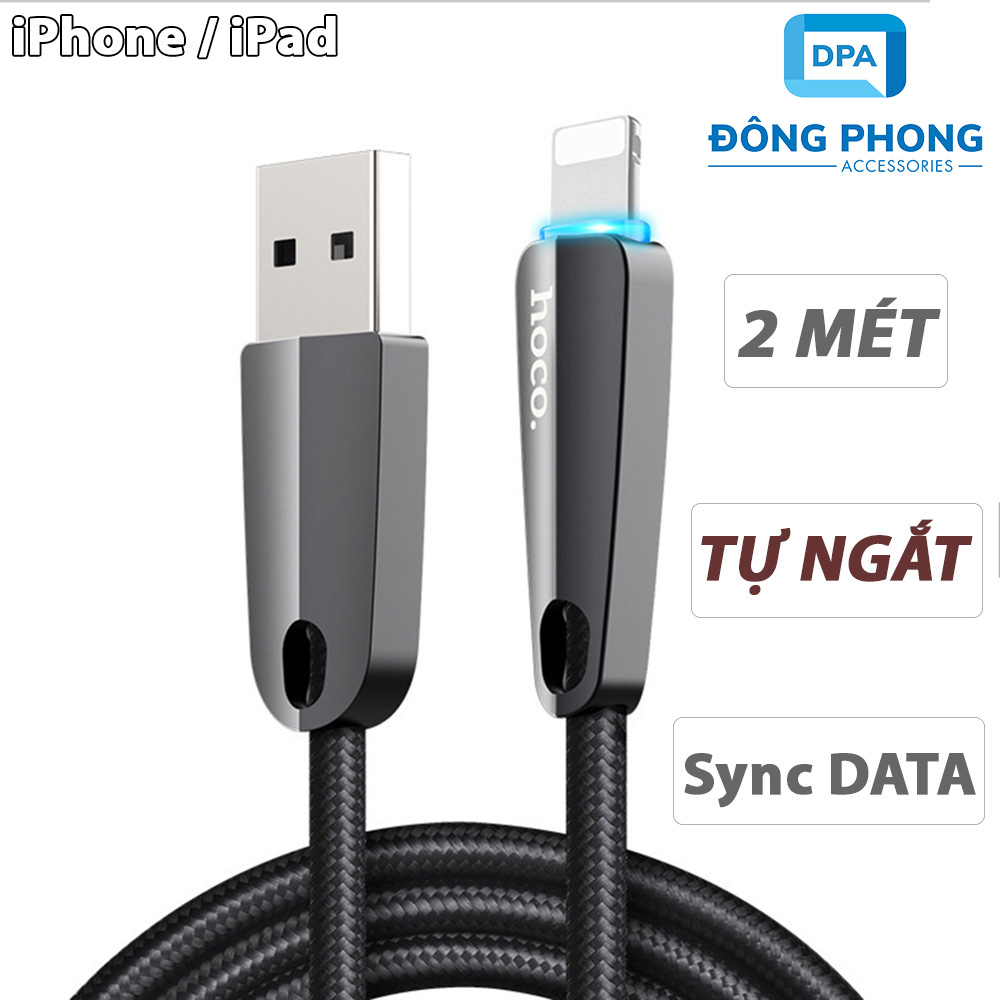 Cáp sạc tự ngắt hoco u35 dài 2 mét cổng lightning cho iphone, ipad chính hãng