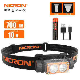 NICRON Đèn pin H15 đèn pha 700LM Độ sáng cao/Flood Đèn pin đôi ipswich LED Đèn pin nhẹ chống thấm nước hai fuel Headlamp 14500 có thể sạc lại Torch Light Head Lamp H15