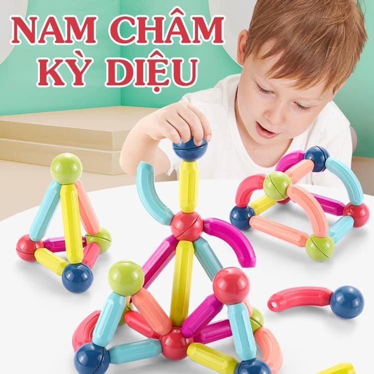 Bộ Xếp hình nam châm 64chi tiết , đồ chơi xếp hình đồ chơi xếp hình phát triển trí thông minh cho bé