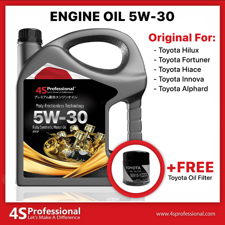 (FREE Gift) 4S Professional™ Fully Synthetic 5W-30 Engine Oil API SP - 4L + Toyota Oil Filter 90915-YZZD2