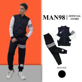 Bộ Thể Thao Nam Kéo Khóa, Bộ Nỉ Nam Kẻ Tay 3 Vạch Cao Cấp M3