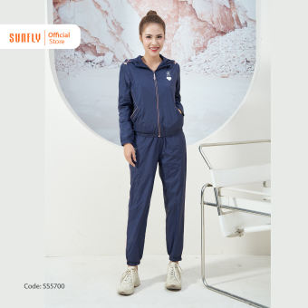 Bộ Đồ Mặc Nhà Nữ Thể Thao Gió SUNFLY Kéo Khóa Có Mũ SS5700