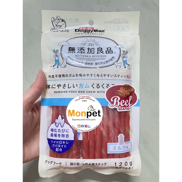 Xương que gặm hương bò cho chó - DoggyMan (gói 120g), snack cho chó