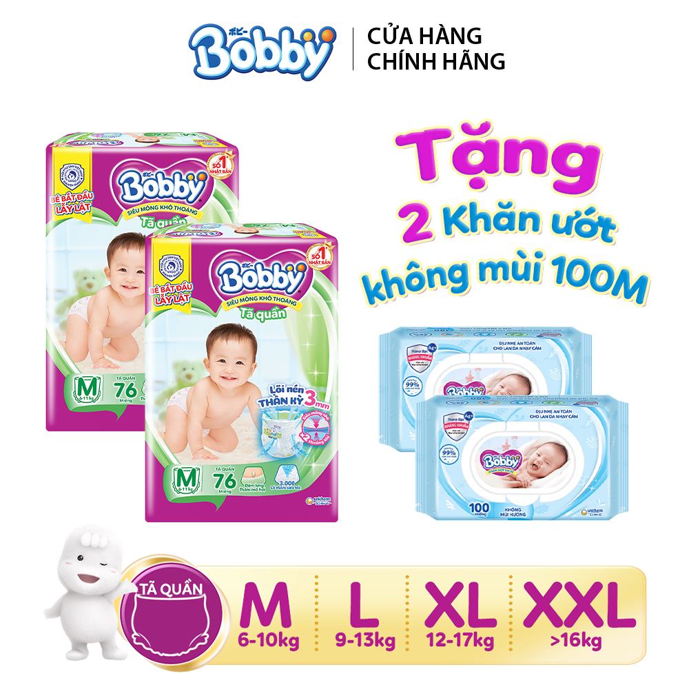 Combo 2 tã quần bobby lõi nén thần kì 3mm đủ size m76/l68/xl62/xxl56