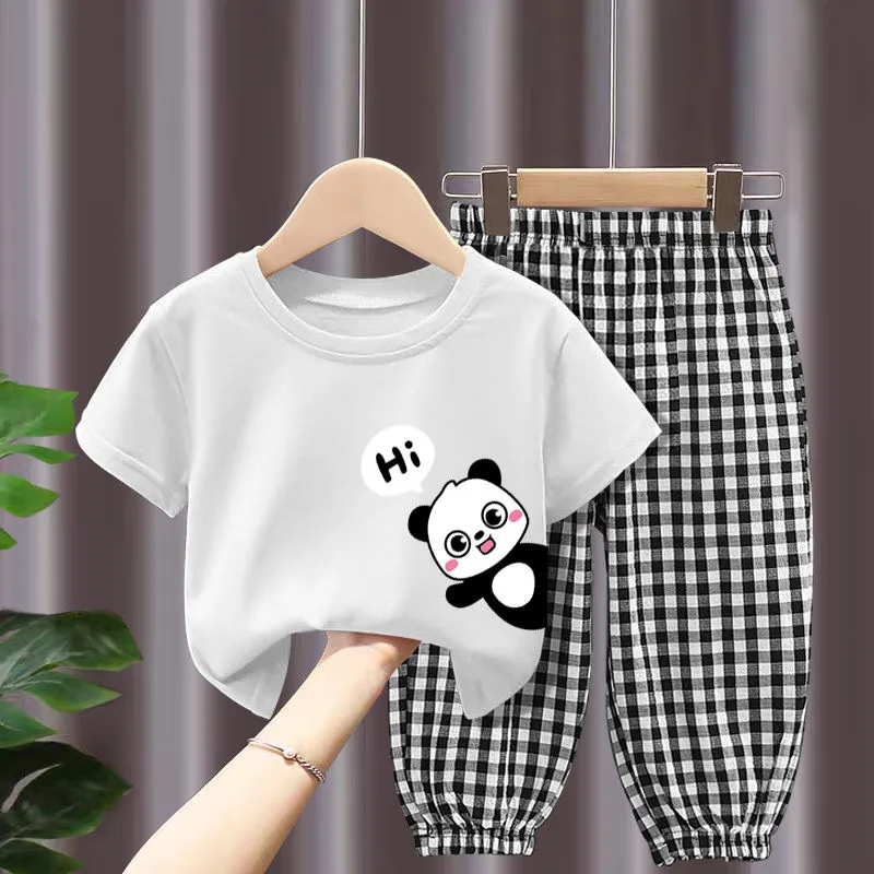 2023 New Girls 2pcs Suit Summer Panda Print Pattern T
