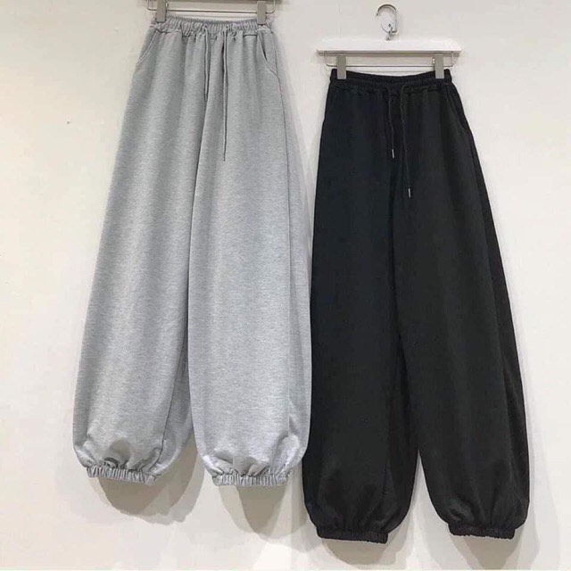 Quần jogger nữ bo gấu trơn vải thun nỉ bông da cá, quần bom nữ form rộng, ống bo chun, đáy thụng