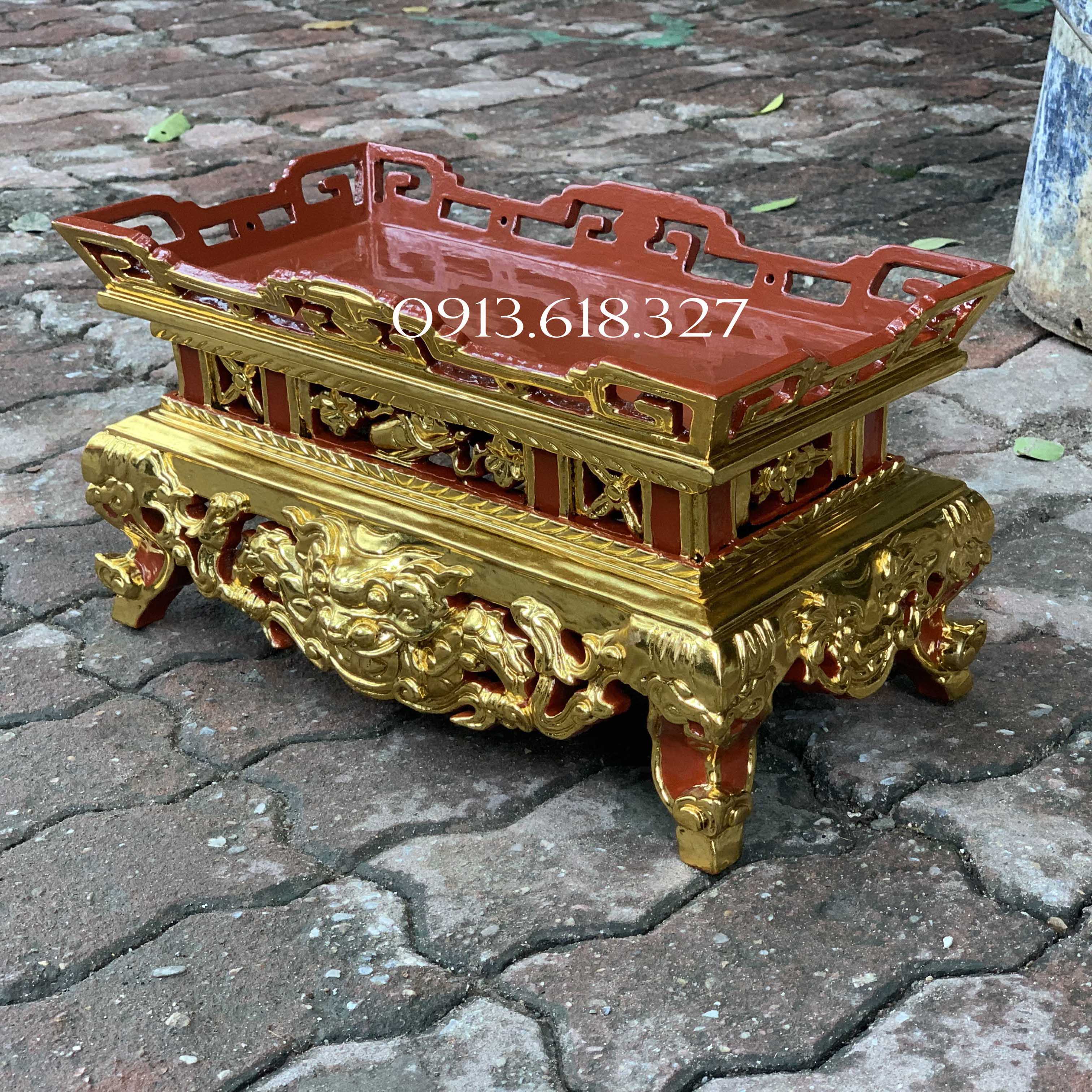 Mâm Bệ Đài Thờ Gia Tiên Sơn Son Gỗ Mít Cỡ 45x25x25