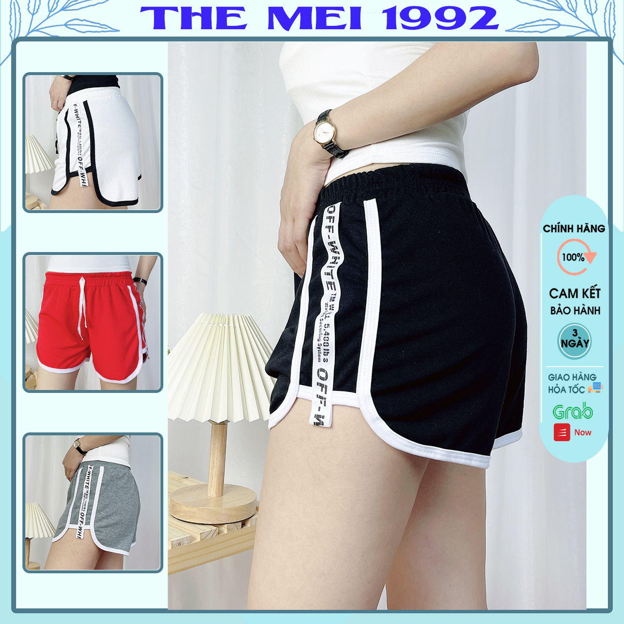 Quần short nữ The Mei 1992 - Quần đùi nữ, quần sọt nữ, quần đùi thể thao nữ, quần đùi vải nữ, quần short nữ, quần đùi nữ mặc nhà, quần đùi nữ chất cotton mát viền kẻ dáng hộp cạp chun dáng thể thao siêu đẹp