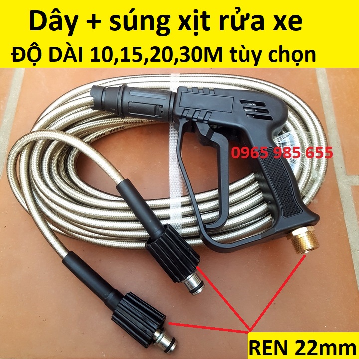 Bộ 10m,15m,20m,30m dây rửa xe và súng xịt - súng rửa xe áp lực cao, dây xịt rửa xe áp lực cao