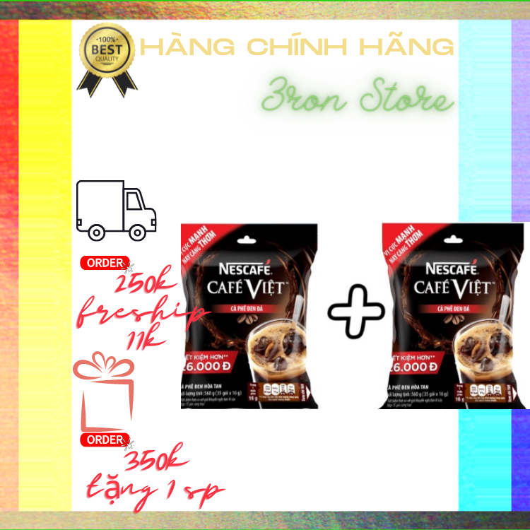 Combo 2 bịch cà phê đen đá nescafe việt 2in1 túi 35gói*16g