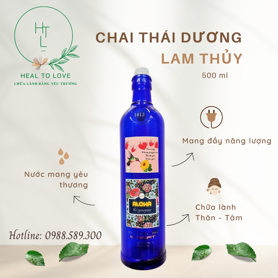 Chai thủy tinh xanh - Thái dương lam thủy 500ml (Tặng 4 Logos)