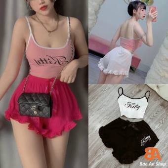 Sét bộ 2 dây in + quần bèo phối màu, Set đồ nữ