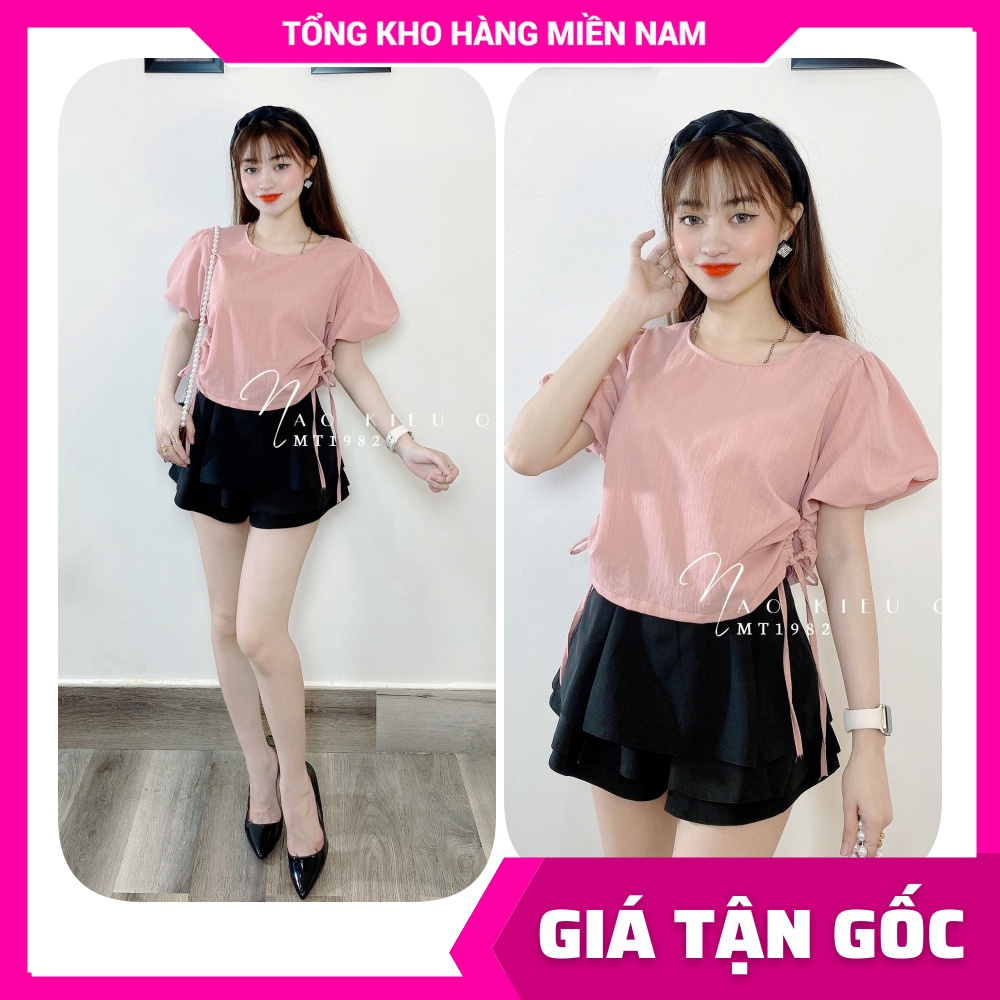 Áo kiểu nữ dáng croptop cổ tròn tay ngắn phồng rút 2 bên thân áo siêu dễ thương  - chất vải mềm mịn cao cấp 🛑 Áo công sở nữ 🛑 Áo kiểu chất đẹp ❤ Áo rút eo 🛑 Áo cổ phối nơ ❤ Áo croptop tay phồng  MT1982