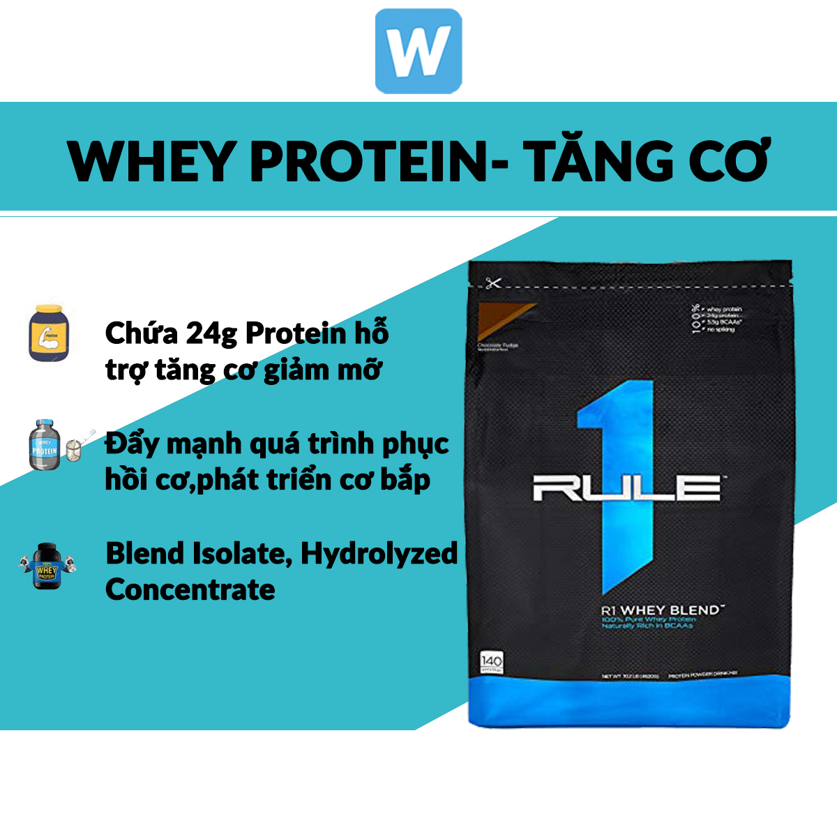 Sữa Dinh Dưỡng Tăng Cơ Rule1 Blend Protein 10lbs (4kg6)