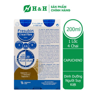 Sữa Fresubin 2Kcal Fiber Drink Cappuccino - Dinh dưỡng cho bệnh nhân ung thư, người suy dinh dưỡng (4 chai x 200ml)