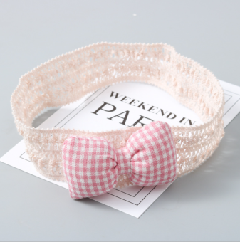 Turban/băng đô nơ caro phồng, dây bằng ren co giãn cho bé gái từ 1 đến 6 tháng tuổi