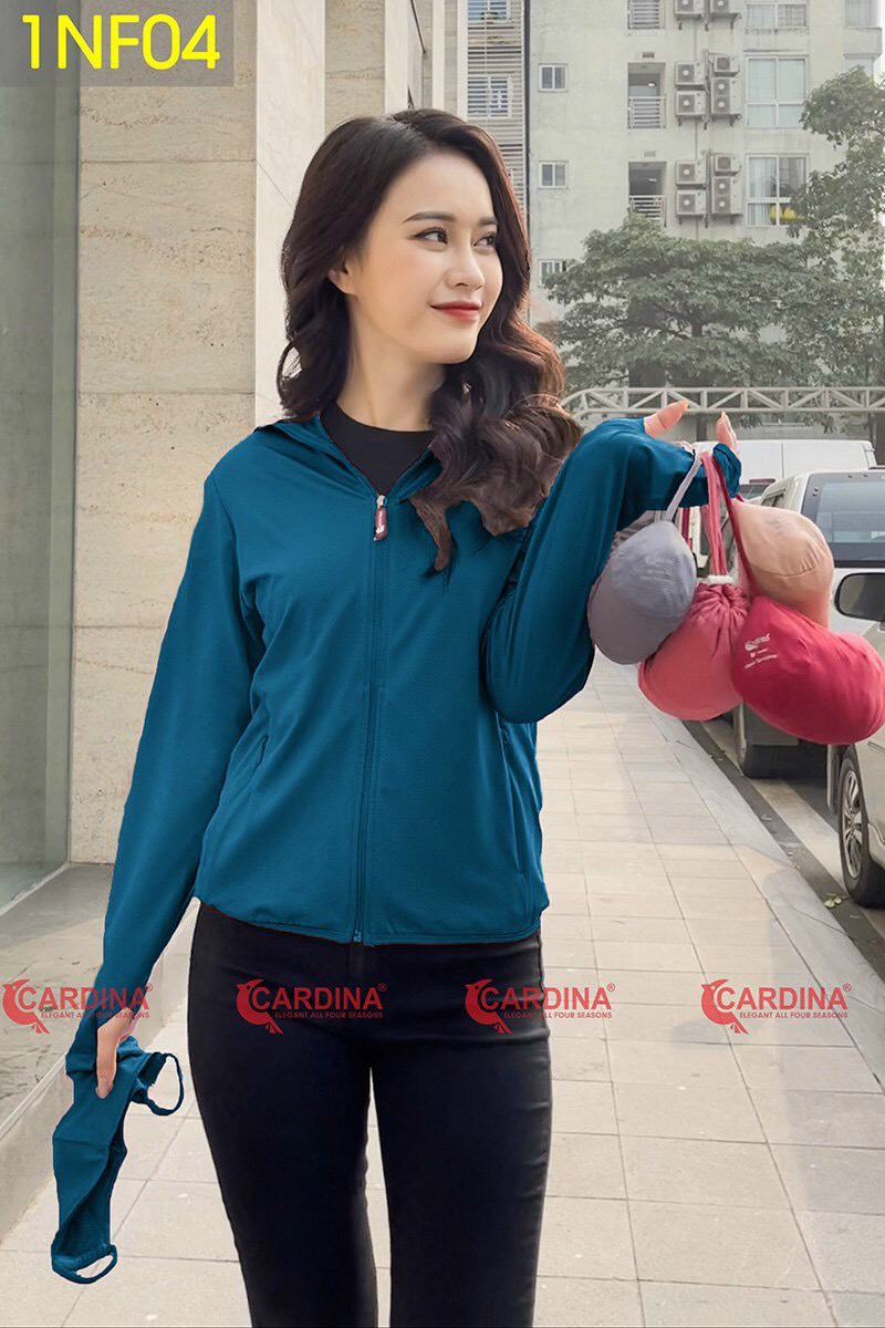 (Chỉ số chống nắng đạt UPF 50+) Hàng VNXK Áo khoác thun lạnh chống nắng nữ CARDINA Nhật Bản cao cấp kèm khẩu trang 3 lớp - Màu xanh cổ vịt - RY'S STORE