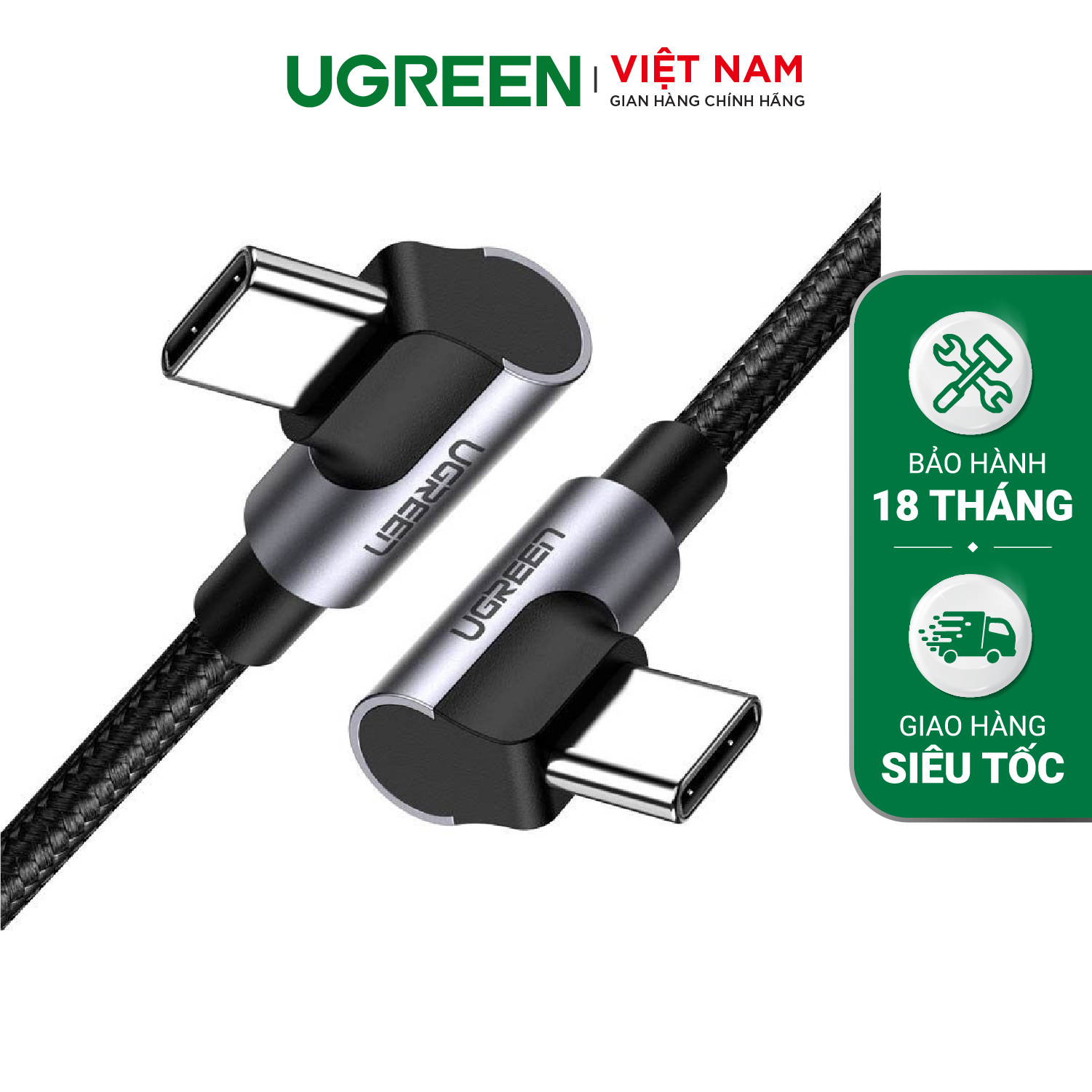 Cáp sạc nhanh Type-C sang Type-C UGREEN US323 | Sạc nhạnh PD 60W | Đầu vuông góc chống gập gãy |  Bảo hành 18 tháng | 70529 70531