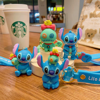 Móc khóa hoạt hình Stitch xanh Silicon treo chìa khóa, túi xách, balo siêu cute