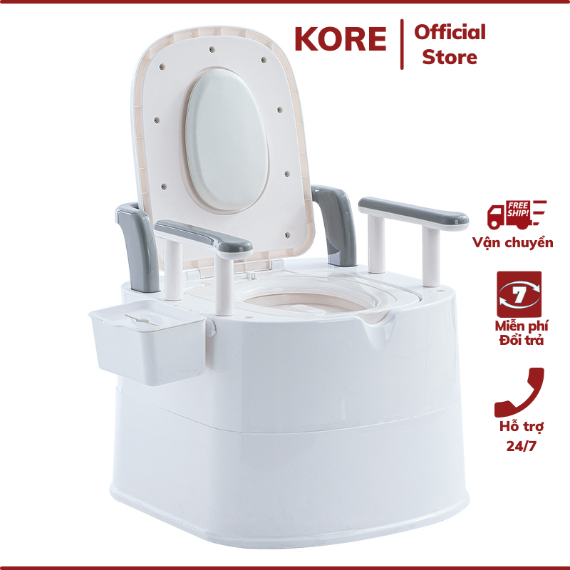 Bồn cầu di động cho bà bầu, Toilet di động cho người già có tay vịn tựa lưng