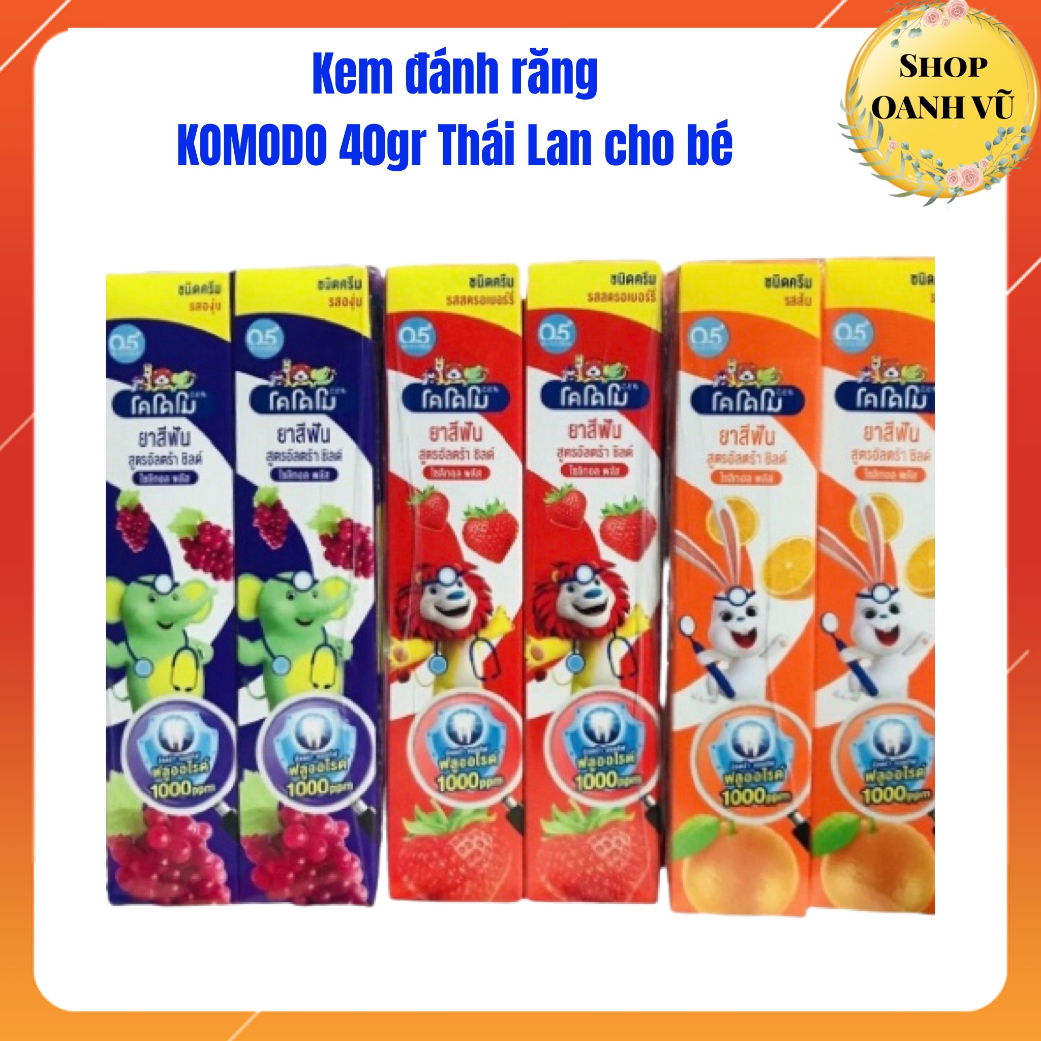 Combo 3 hộp kem đánh răng trẻ em komodo 40gr thái lan - oanh vũ